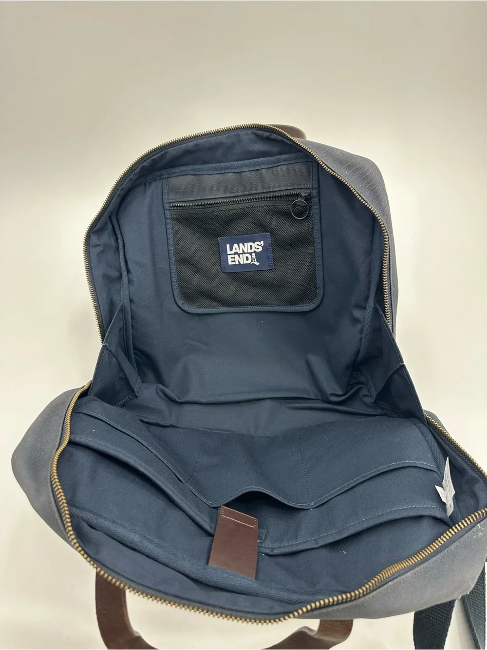 Lands' End Black Canvas Laptop Bag with Brown Leather Handles